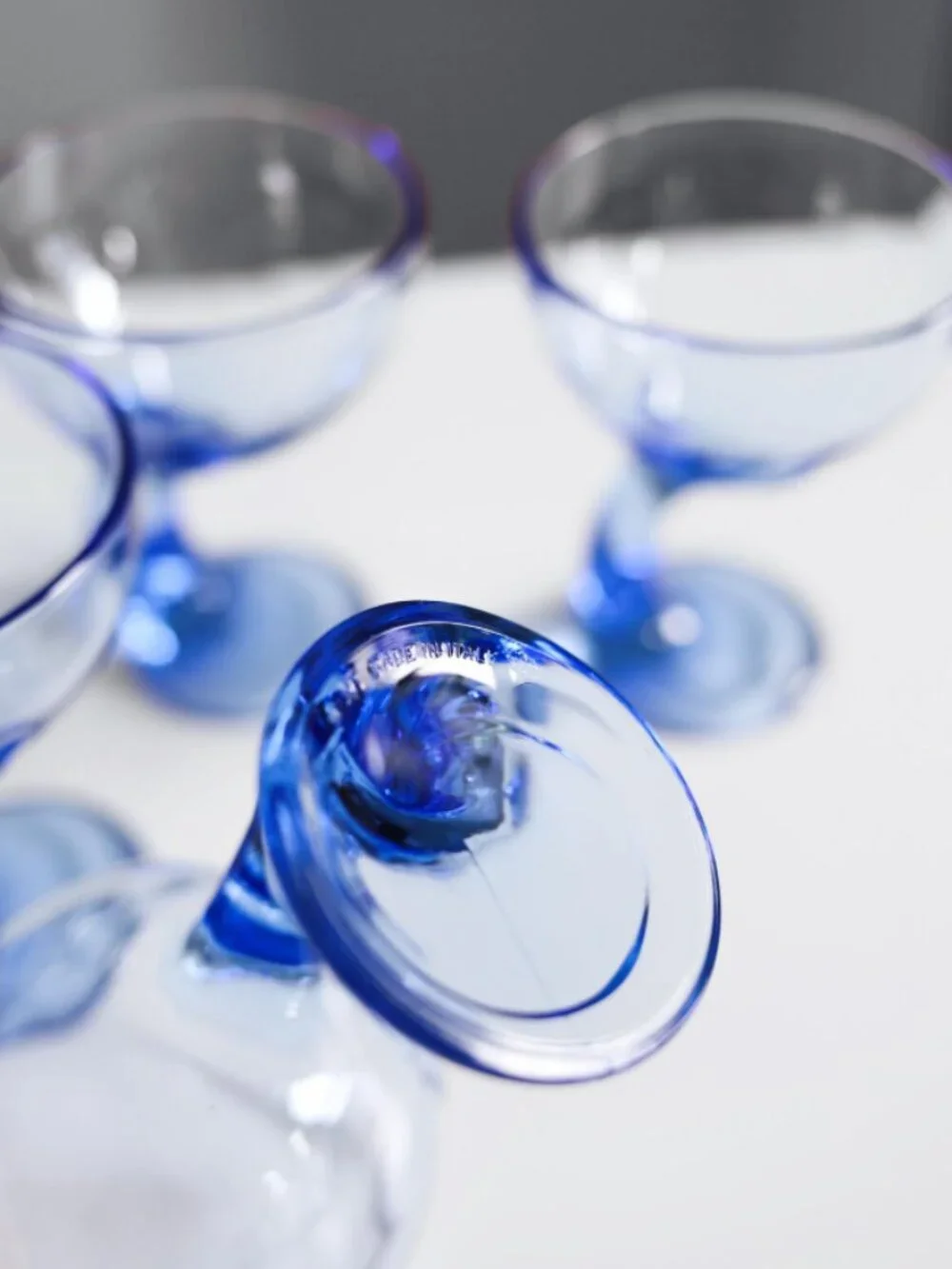Vintage Bormioli Rocco Jerba Blue Glass Dessert Coupes Set of 4 Italy